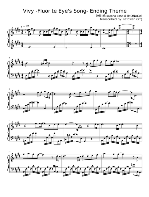 [piano sheet] Vivy -Fluorite Eye's Song- Ending Theme (Singularity Project)