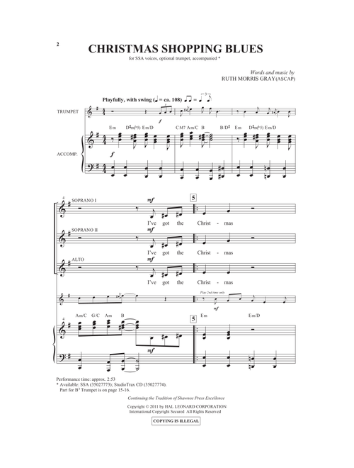 Christmas Shopping Blues - Ruth Morris Gray (Choral, SSA)