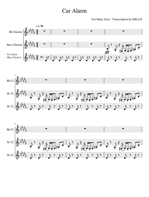Car Alarm for Clarinet and Bass Clarinet x2- Too Many Zooz