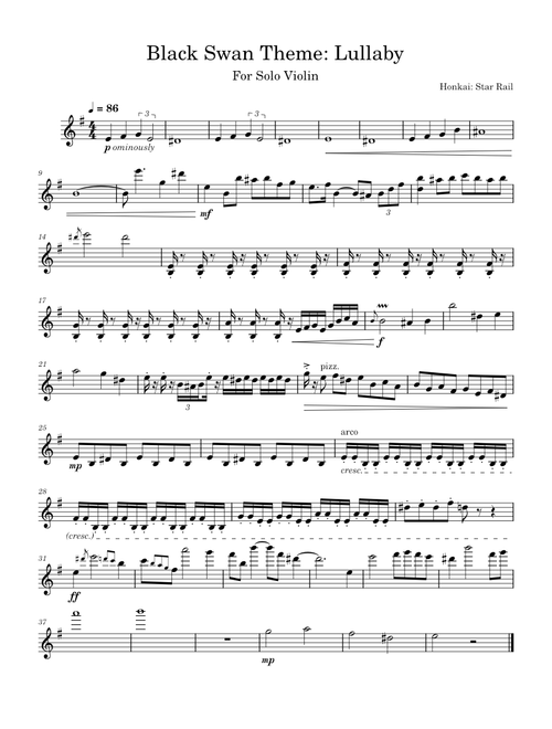 Lullaby – HOYO-MiX Black Swan Theme: Lullaby – Honkai: Star Rail | For Solo Violin