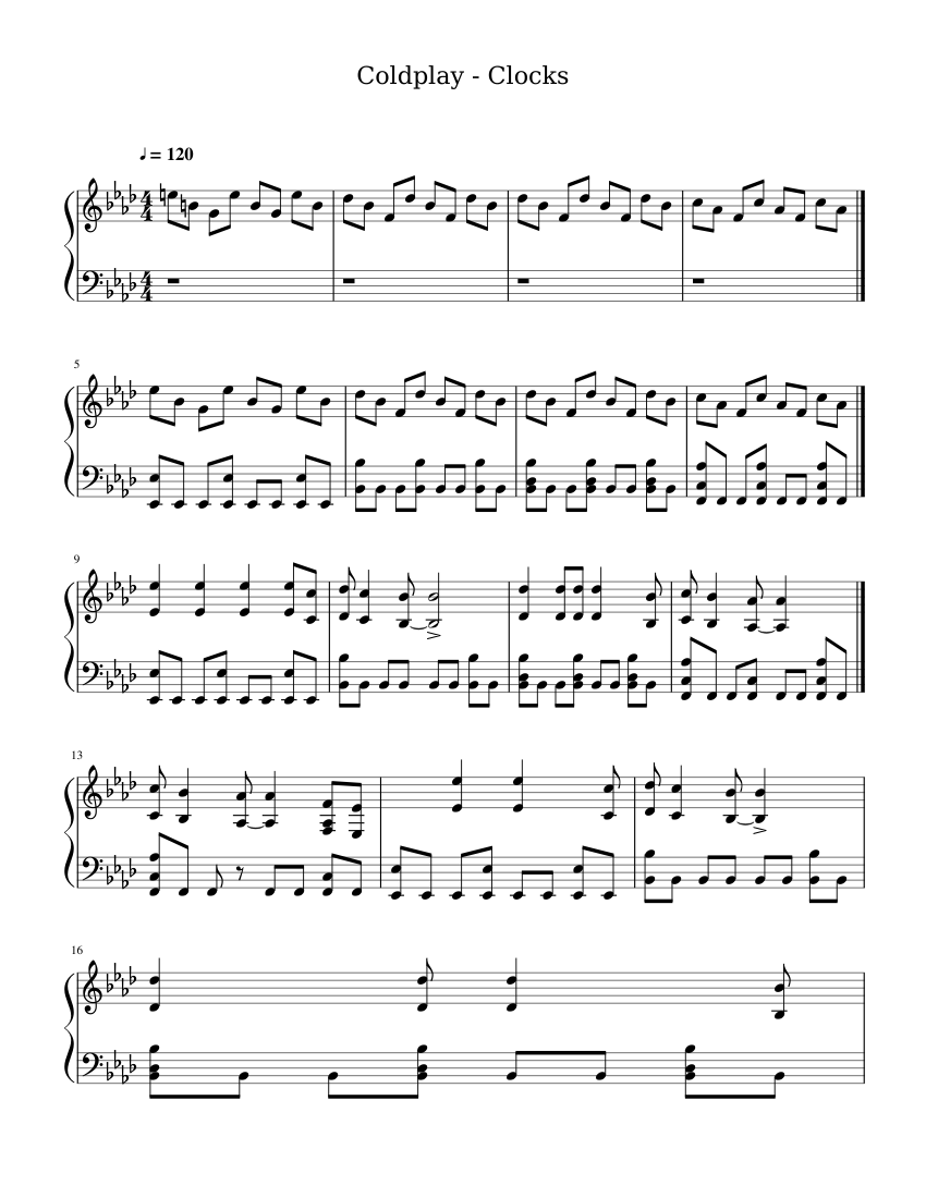 Coldplay Clocks Sheet music for Piano Solo Musescore