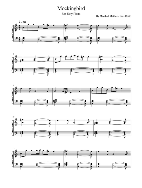 Mockingbird (Arr. poon) - Marshall Mathers, Luis Resto (Easy Piano)