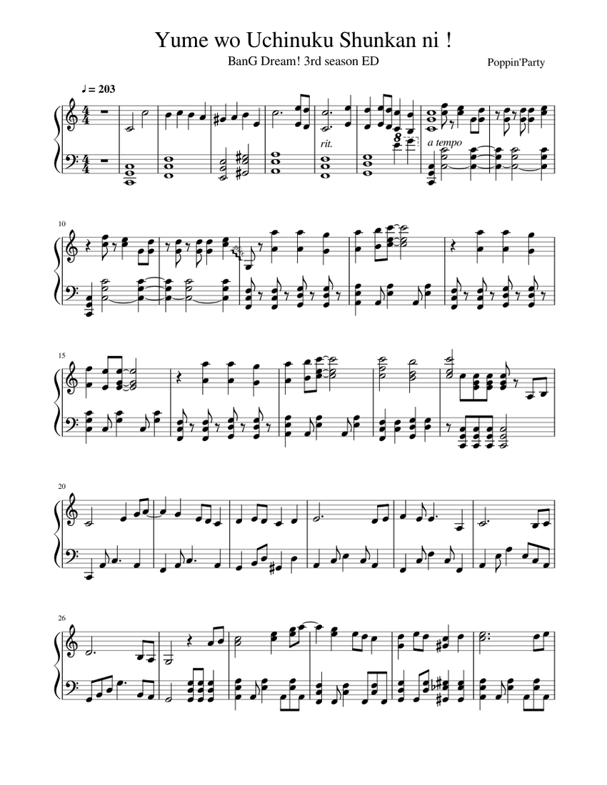 夢を撃ち抜く瞬間に Yume Wo Uchinuku Shunkan Ni Poppin Party Sheet Music For Piano Solo Musescore Com