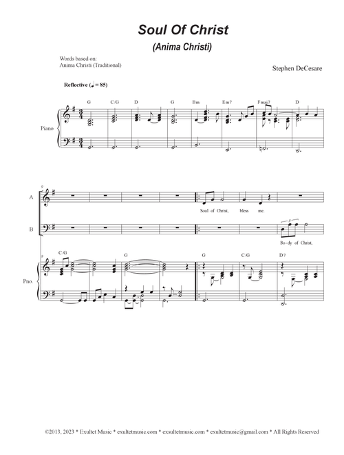 Soul of Christ (Anima Christi) (Vocal Trio - (SAB) - Stephen DeCesare (Piano Vocal)