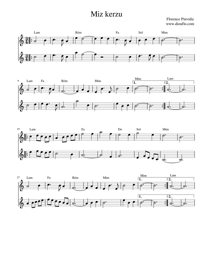 Miz Kerzu Sheet Music For Violin String Duet Musescore
