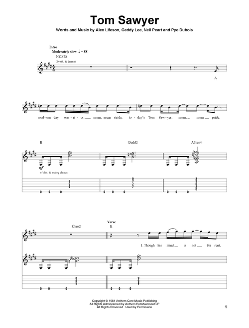 Tom Sawyer - Rush (Guitar Tab Play-Along)