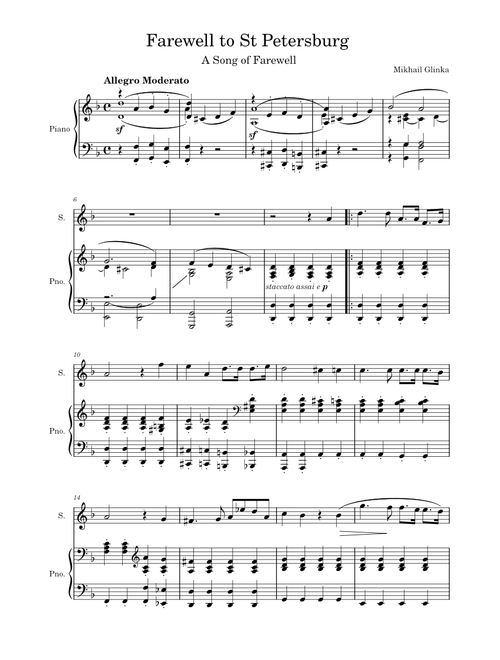Farewell to St Petersburg - A Song of Farewell - Mikhail Glinka