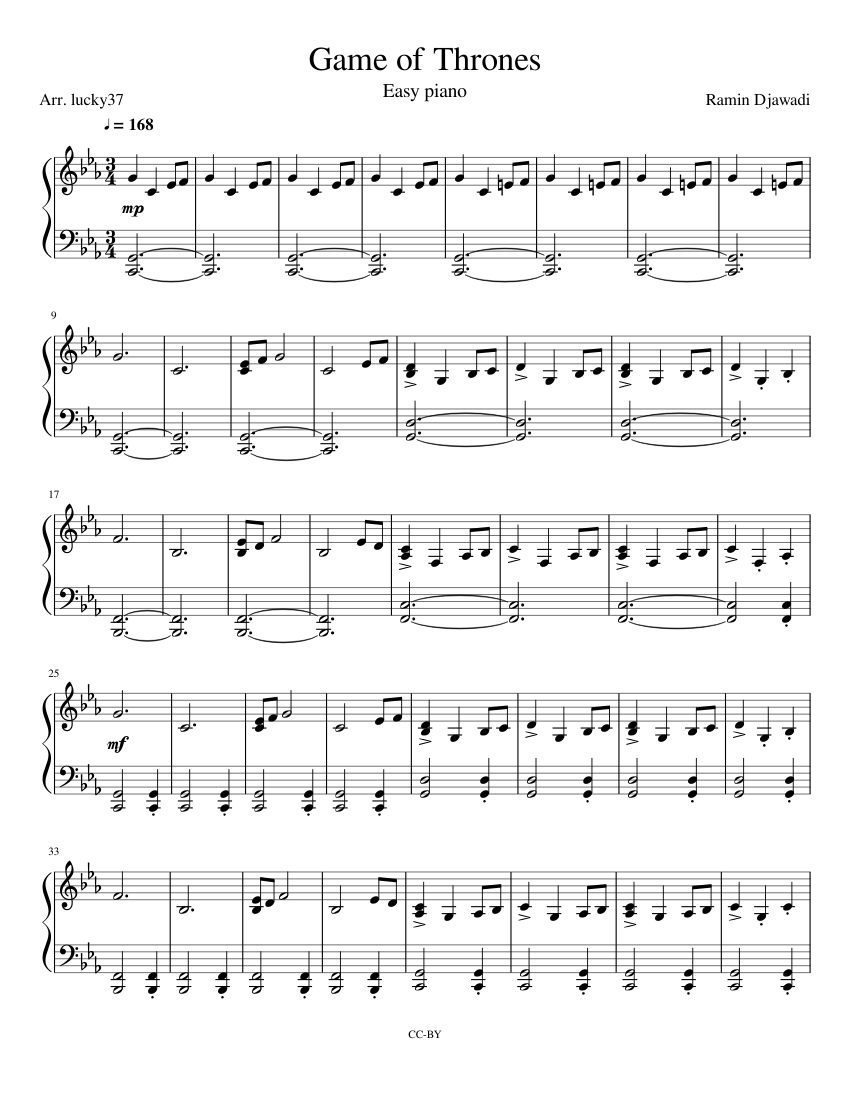 Game Of Thrones, Easy Piano Sheet Music For Piano (Solo) | Musescore.Com