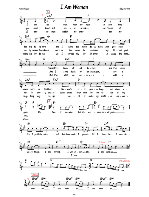 I Am Woman (Lead sheet with lyrics )