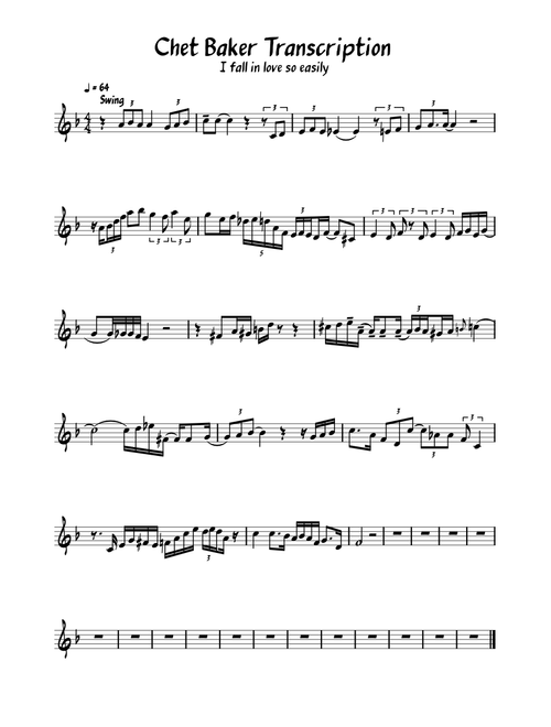 I fall in love too easily – Chet Baker Chet Baker Transcription