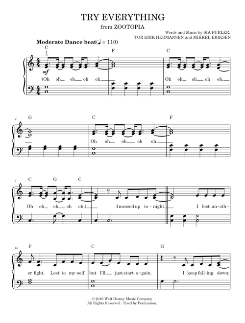 Try everything - Shakira (Easy Piano)