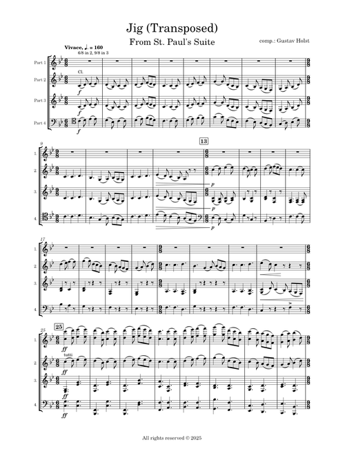 Jig (from St. Paul's Suite) - arr. for 4 parts