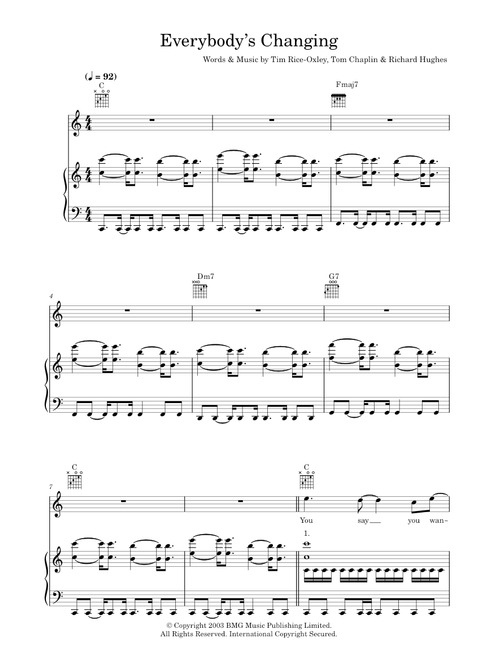 Everybody's Changing - Keane (Piano-Vocal-Guitar (Piano Accompaniment))