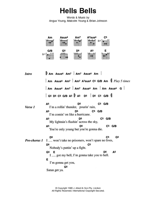 Hells Bells - AC/DC (Guitar Chords-Lyrics)