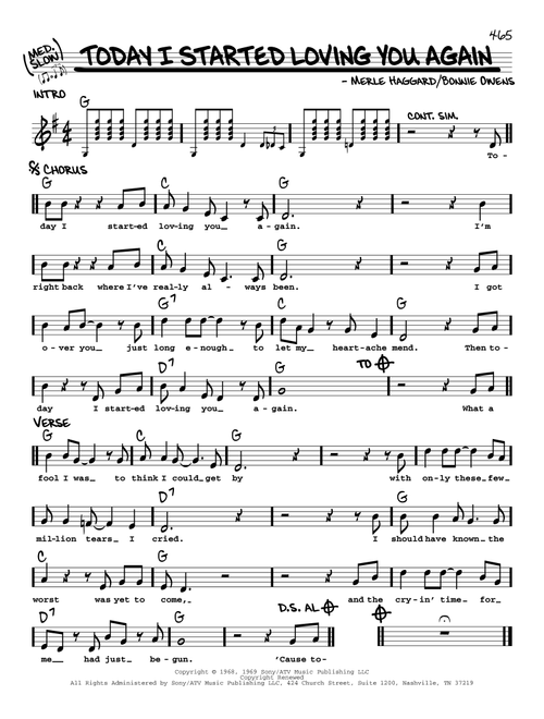 Today I Started Loving You Again - Merle Haggard (Real Book - Melody-Chords-Lyrics)