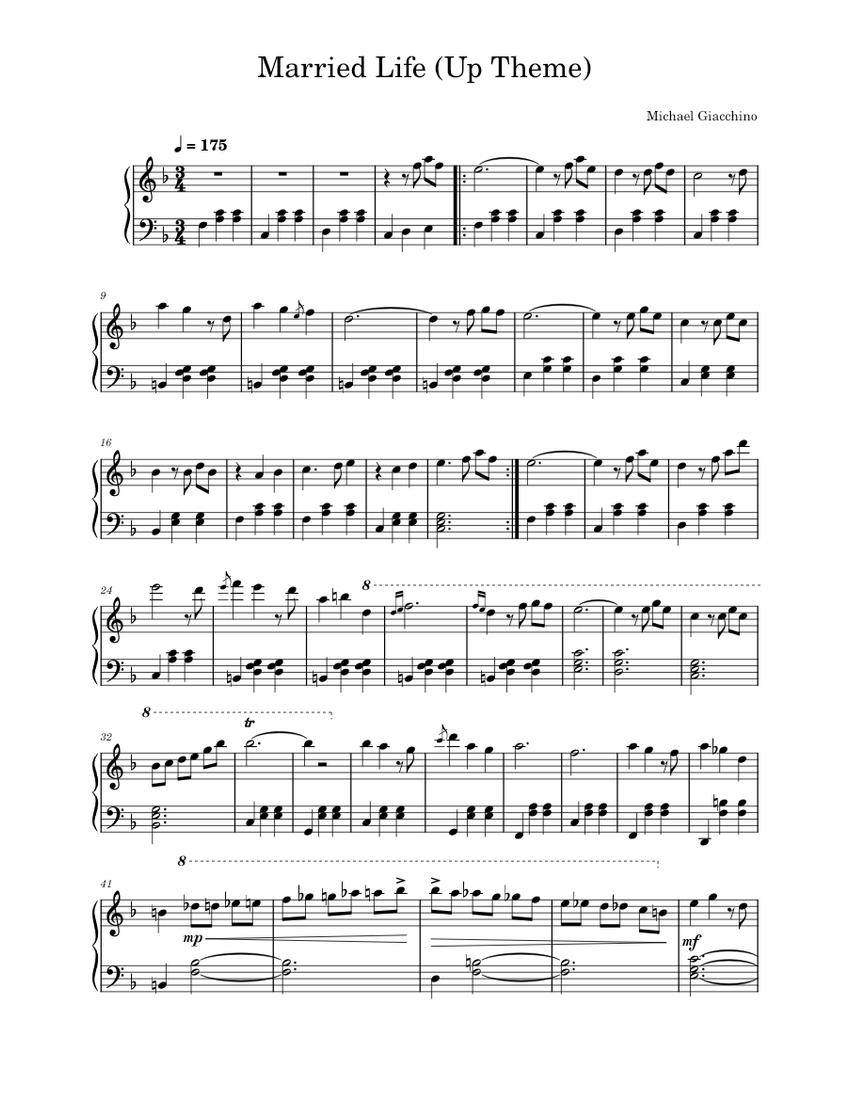 Married Life Michael Giacchino (Up Theme) Sheet music for Piano (Solo