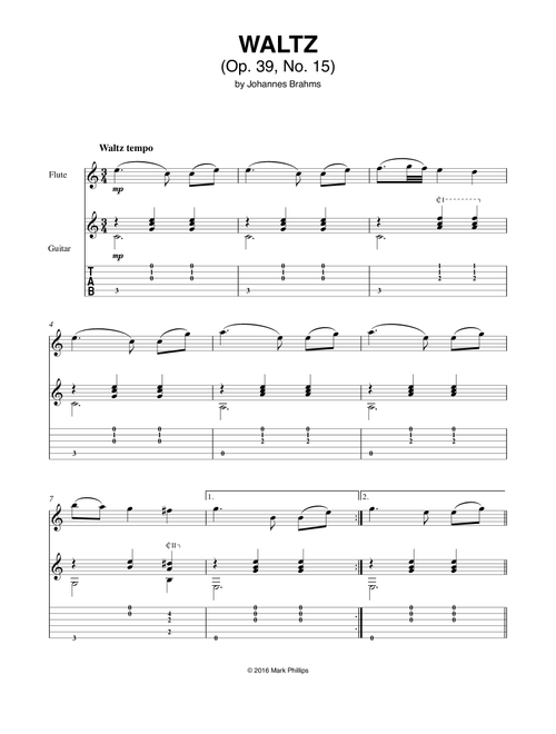 Waltz, Op. 39, No. 15 (Arr. Mark Phillips) - Johannes Brahms (Instrumental Duet)