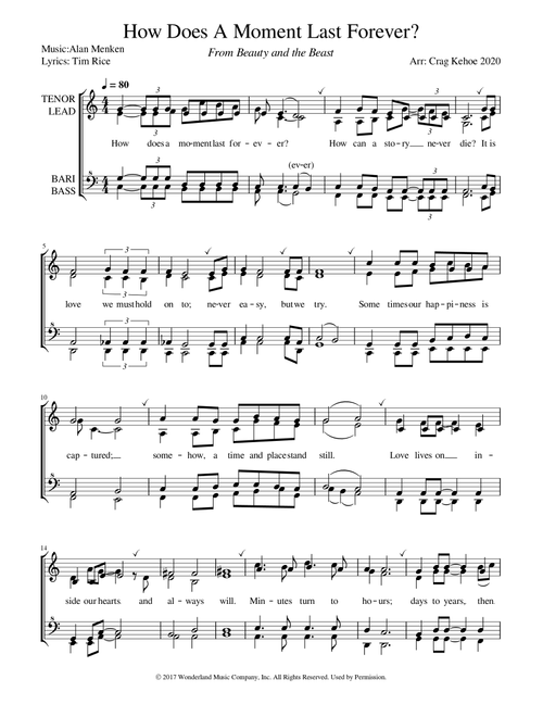 How Does A Moment Last Forever (Arr. Craig Kehoe) - Tim Rice, Alan Menken (Choral, SSAA)