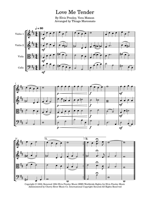 Love Me Tender (Arr. Thiago Marconato) - Elvis Presley (String Quartet)