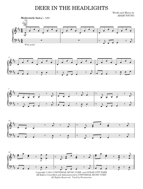 Deer in the headlights - Owl City (Piano-Vocal-Guitar)