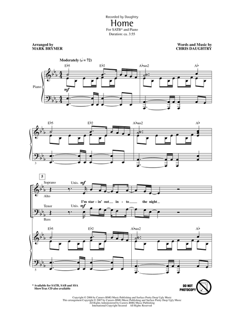 Home (Arr. Mark Brymer) - Daughtry, Chris Daughtry (Choral, SATB)