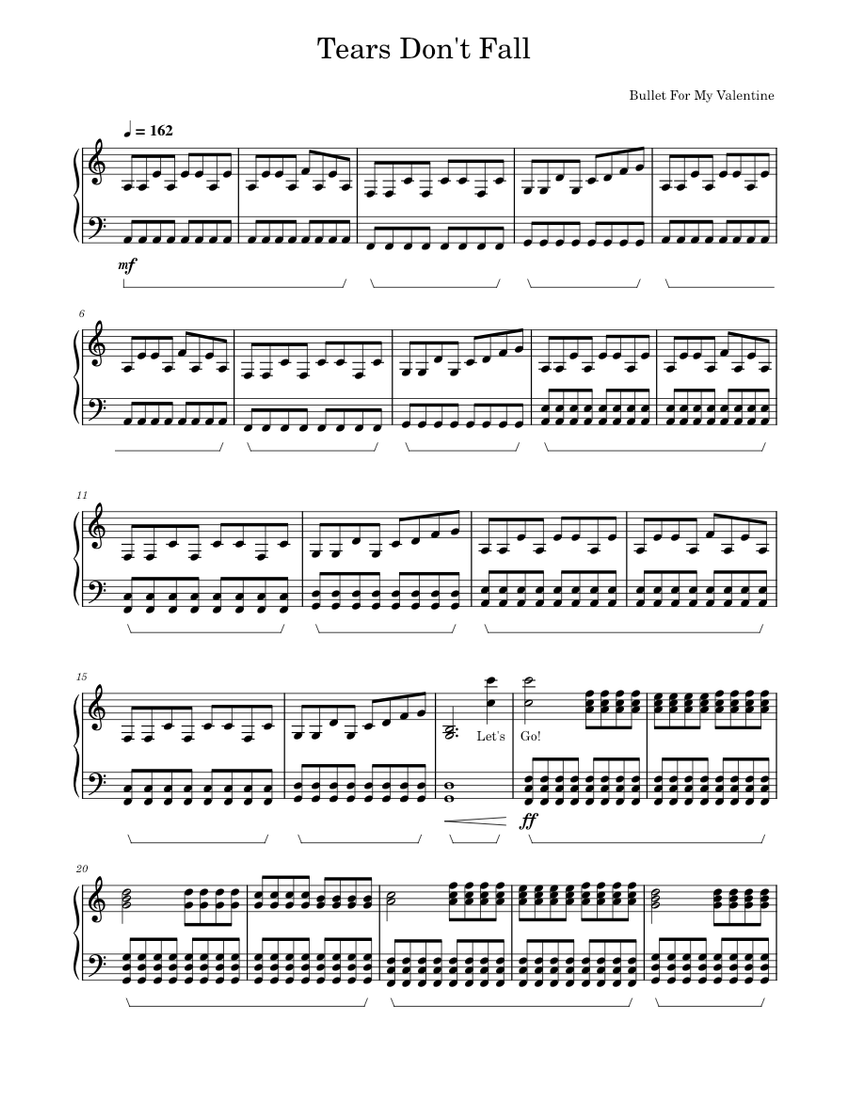 Tears Don't Fall - Bullet For My Valentine Sheet Music for Piano