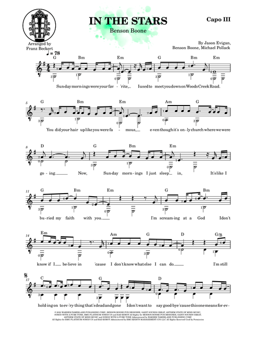 In The Stars (Arr. Franz Beckert) - Benson Boone (Solo Guitar)