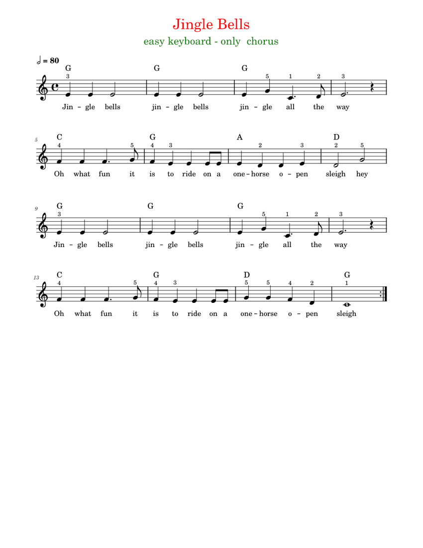 Jingle Bells - Easy Keyboard Sheet Music with Chords for Piano (Solo ...