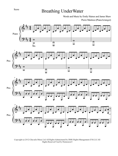 Breathing Underwater (Arr. Pierre Martinez) - James Shaw, Emily Haines (Piano Solo)