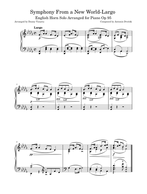 Largo from the New World Symphony English Horn Solo Arranged for Piano – Antonín Dvořák