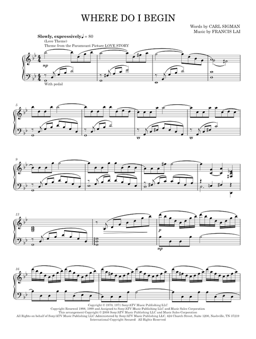 Where Do I Begin (Love Theme) - Andy Williams (Piano Solo)