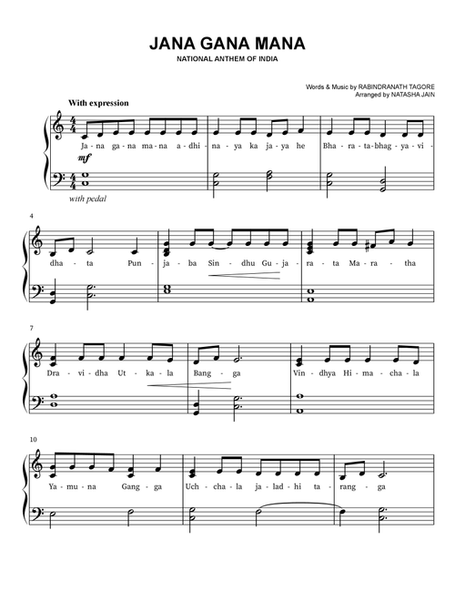 Jana Gana Mana (Arr. Natasha Jain) - Rabindranath Tagore (Piano Vocal)