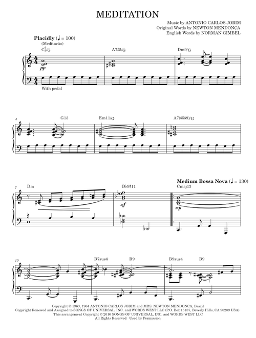Meditation (Meditacao) [Jazz version] (arr. Brent Edstrom) - Antonio Carlos Jobim (Piano Solo)