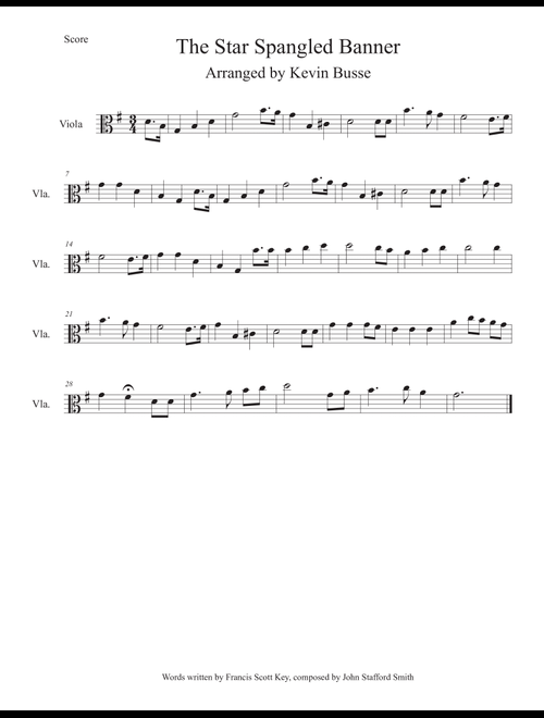 The Star Spangled Banner - Viola (Arr. Kevin Busse) (Viola Solo)