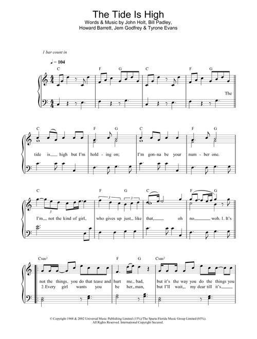 The Tide Is High (Get The Feeling) - Atomic Kitten (Piano-Vocal-Guitar (Piano Accompaniment))