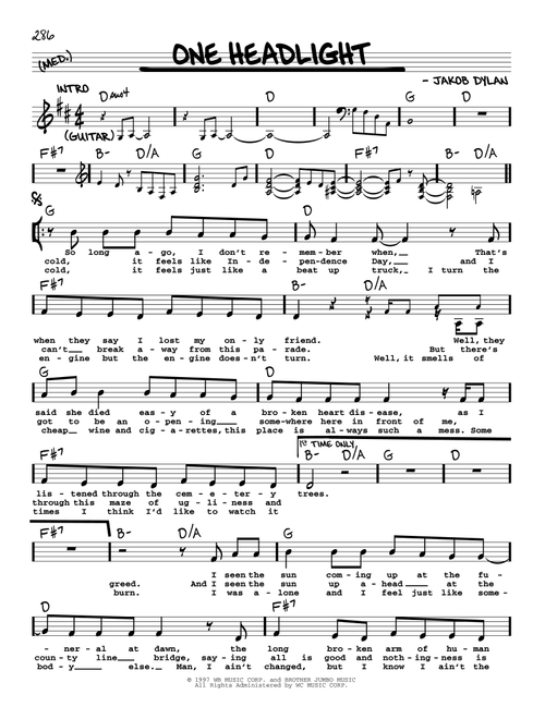 One Headlight - The Wallflowers (Real Book - Melody-Chords-Lyrics)