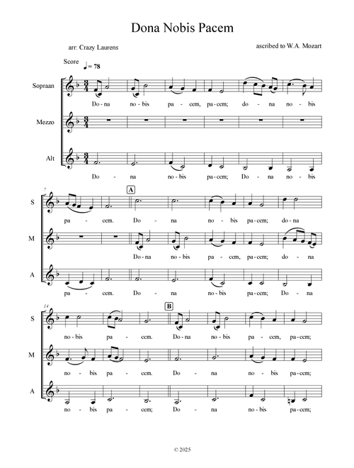 Dona Nobis Pacem (Arr. Crazy Laurens) - WA Mozart (Choral, SSA)