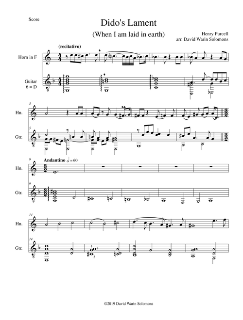 Dido's Lament - When I am laid in earth - arranged for horn and guitar (Arr. David Warin Solomons) - Henry Purcell (Instrumental Duet)