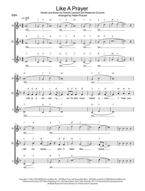 Like A Prayer (Arr. Helen Russell) - Madonna (Choral, SSA)