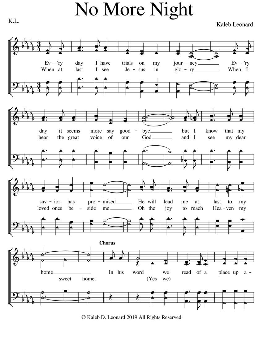 No More Night Sheet music for Female, Male (Choral)
