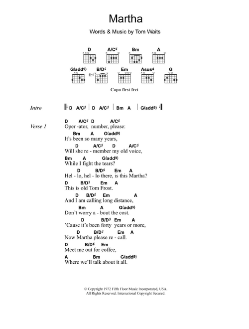 Martha - Tom Waits (Guitar Chords-Lyrics)