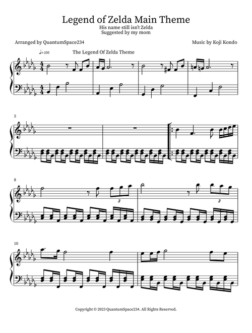 Legend of Zelda Main Theme (Arr. QuantumSpace234) - Koji Kondo (Piano Solo)