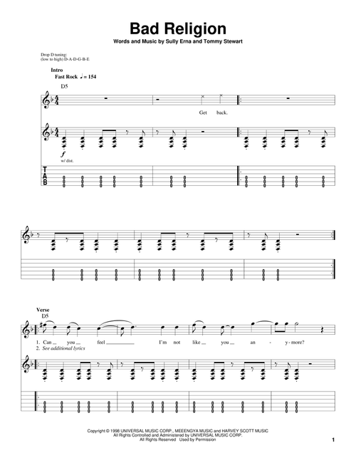 Bad Religion - Godsmack (Guitar Tab Play-Along)