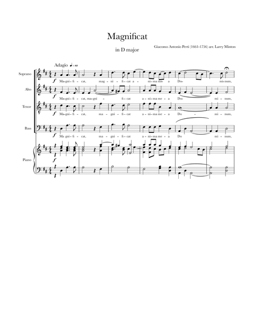 Magnificat in D (Arr. Edited by Lacy Minton) - Giacomo Antonio Perti 1661-1756 (Choral, SATB)