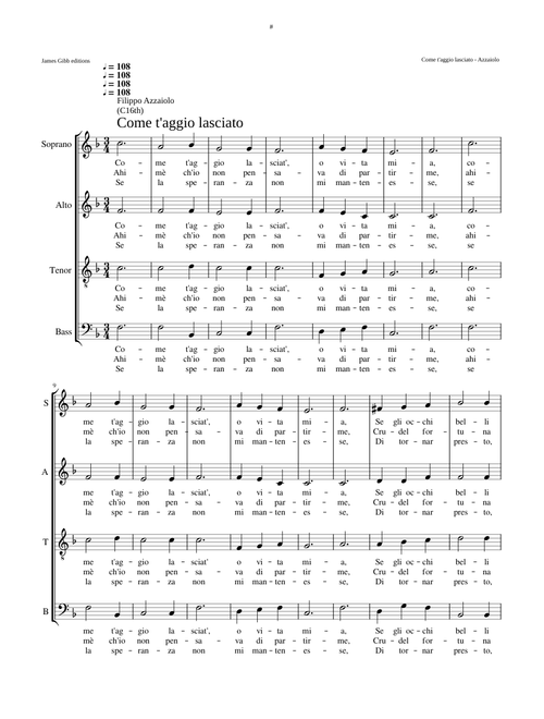 Come t'aggio lasciato, o vita mia - Filippo Azzaiolo