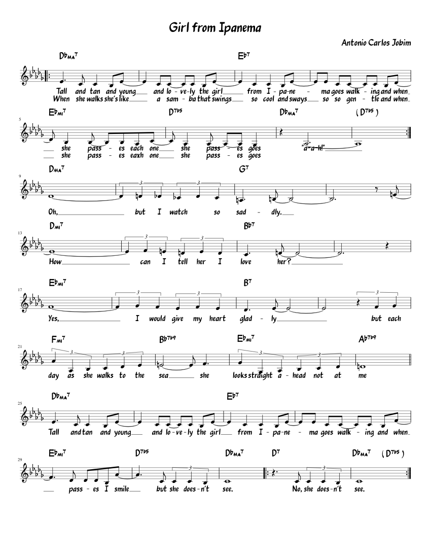 Girl from Ipanema Db Sheet music for Saxophone tenor (Solo)