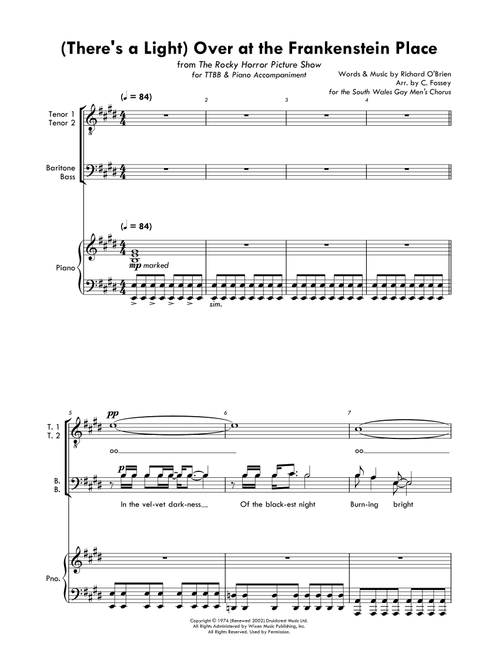 (there's A Light) Over At The Frankenstein Place (Arr. Christopher Fossey (for the South Wales Gay Men's Chorus)) - Richard O'Brien (Choral, TTBB)