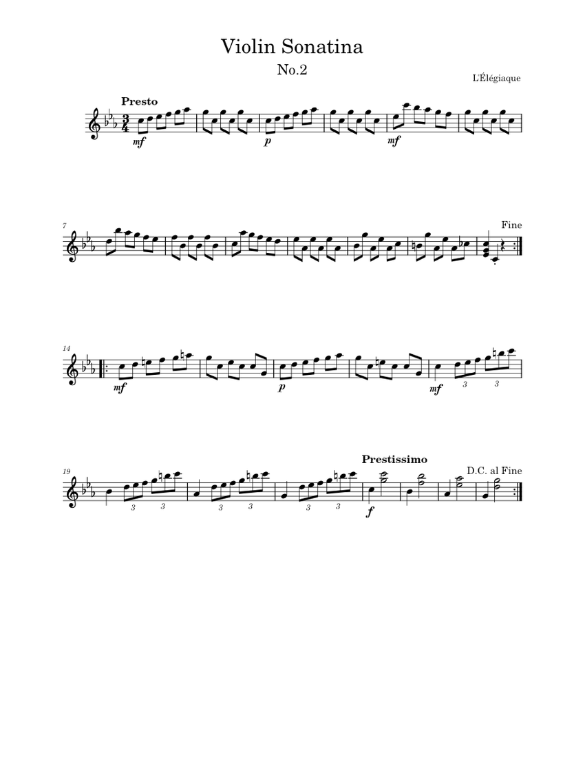 Violin Sonatina No.2 L'Élégiaque Sheet music for Violin (Solo