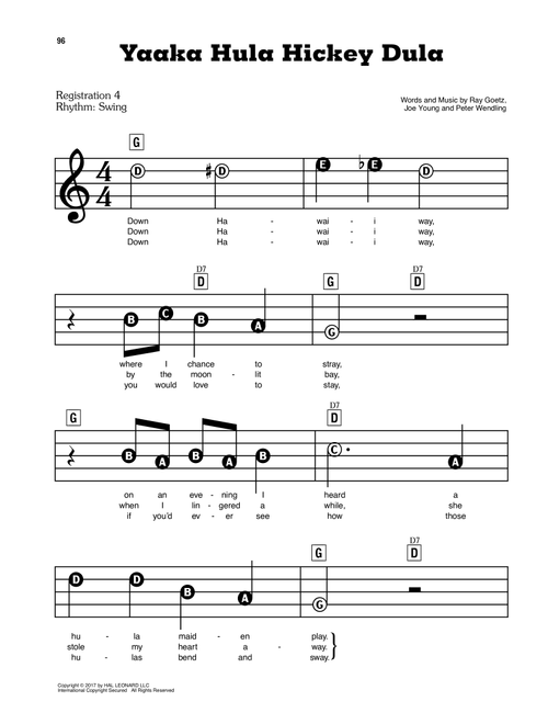 Yaaka Hula Hickey Dula - Ray Goetz, Joe Young, Peter Wendling (E-Z Play Today)