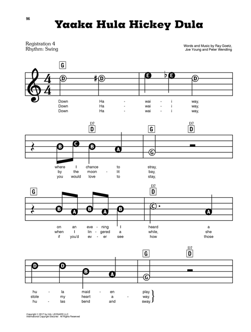 Yaaka Hula Hickey Dula - Ray Goetz, Joe Young, Peter Wendling (E-Z Play Today)